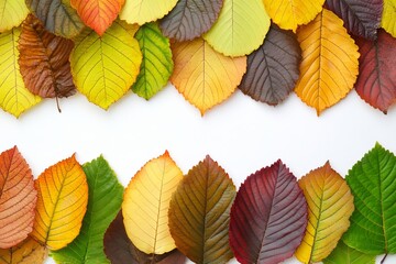 Obraz premium There is an empty space for an inscription under the autumn colored leaves on a white background