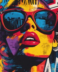 Funky graffiti woman art seamless pattern with colorful abstract geometric shapes, funny doodles and splatters