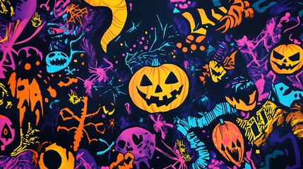 Halloween vibrant graffiti patterns inspired by urban Halloween art