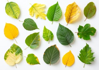 Fototapeta premium The leaves of various autumn trees are isolated on a white background.