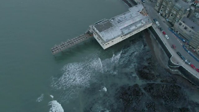 Aberystwyth Seafront pier and Shoreline Wales Aerial