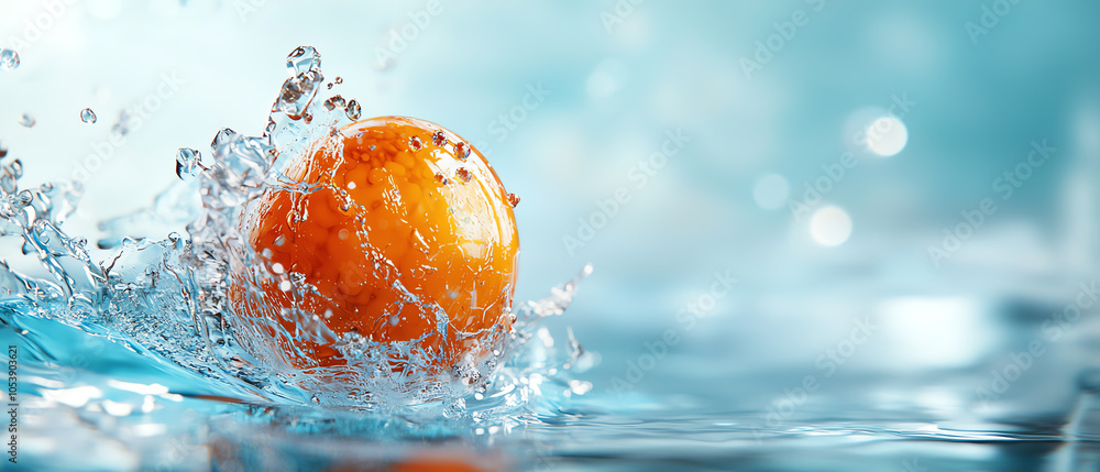 Poster vivid representation of a kidney stone obstructing a tranquil water surface with dynamic splashes