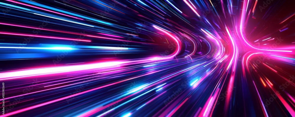Poster a vibrant, dynamic display of colorful light streaks, creating an illusion of speed and movement in 