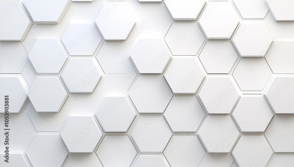 Poster a sleek, modern wall featuring a pattern of interconnected white hexagons, creating a minimalist and