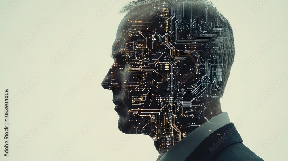 Poster human-machine interaction concept in abstract design