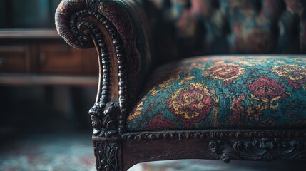 Closeup of an Ornate Vintage Sofa Arm