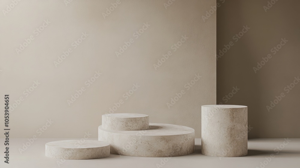 Poster A minimalist arrangement of textured, cylindrical forms in soft neutral tones, creating a calm and modern aesthetic.