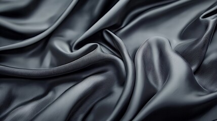 Obraz premium A close-up view of luxurious, dark fabric displaying smooth, flowing folds and a satin-like texture.