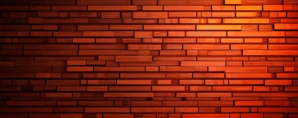 Obraz premium A textured wall made of parallel wooden planks, showcasing a warm reddish-brown color with varying shades and light reflections.