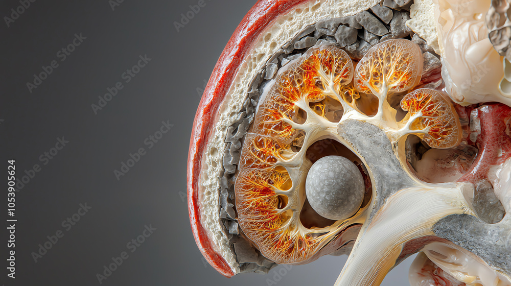 Poster detailed cross-sectional anatomy of the kidney highlighting major structures and functions
