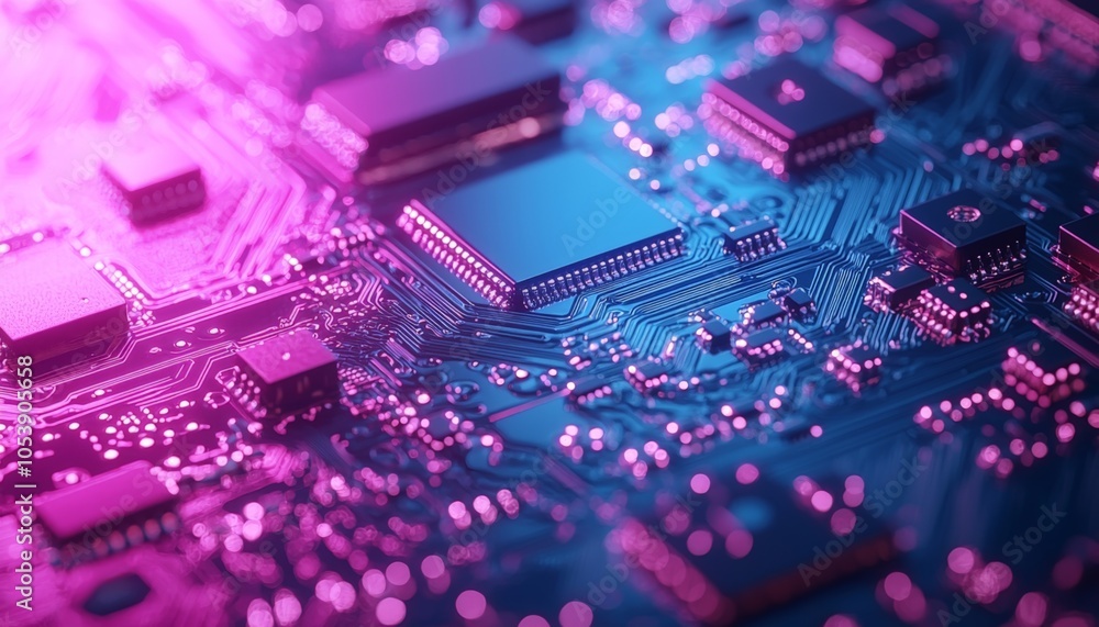 Aufkleber a close-up view of a colorful circuit board with intricate patterns and electronic components illumi