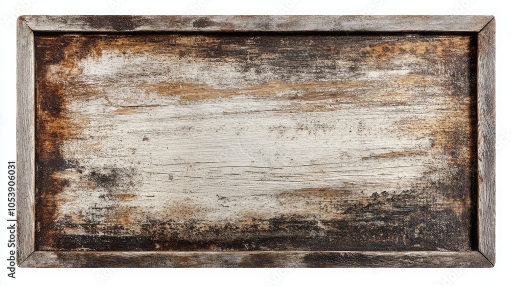 Poster a rustic, weathered wooden frame with a distressed finish, showcasing a worn surface that adds chara
