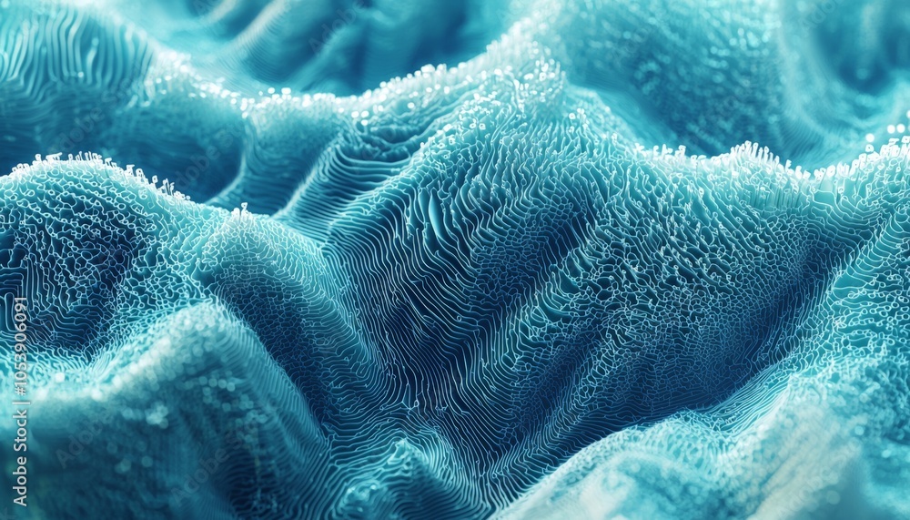 Poster a vivid blue texture resembling ocean waves or soft fabric, showcasing intricate patterns and depth.