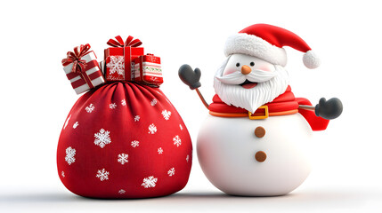 A red bag with a white snowman on top of it