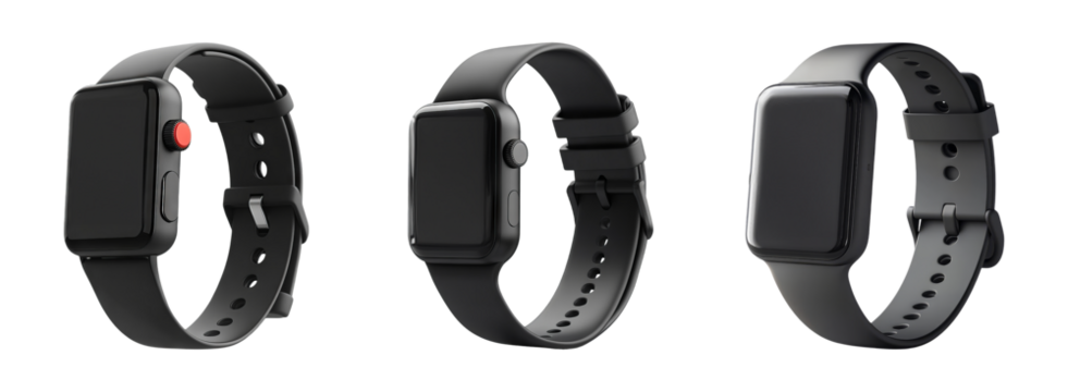 Black Smartwatch on Transparent Background