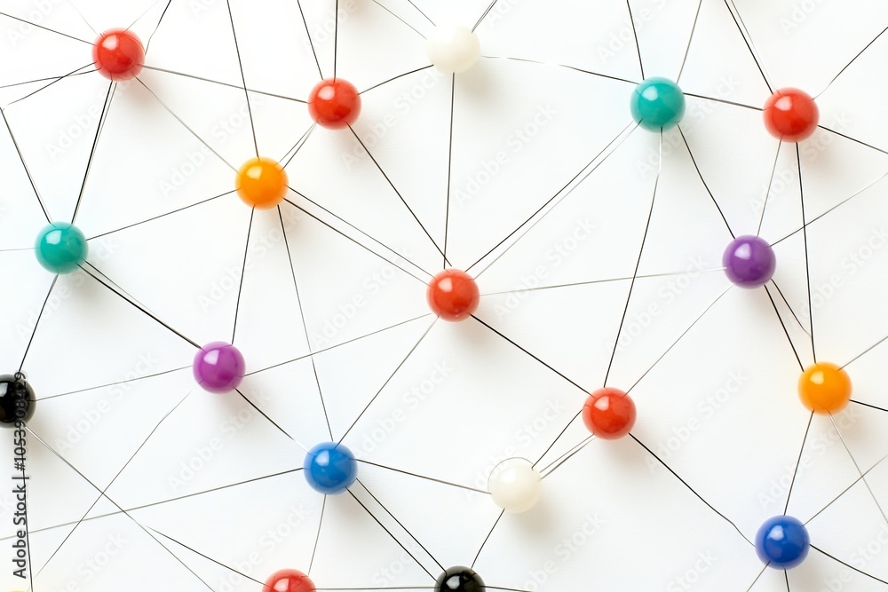 Poster connecting entities, blockchain, social media, communications network. network simulation on paper l