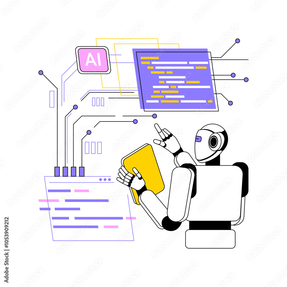 Poster ai-supported robotics and automation abstract concept vector illustration.