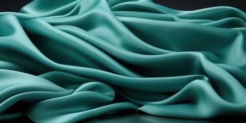 Fototapeta premium Abstract Drapery of Teal Silk Fabric with Smooth, Graceful, and Flowing Curves
