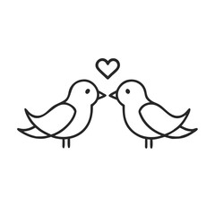 Obraz premium Line Art Love Birds with Heart Icon