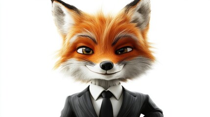 Obraz premium A cartoon fox is wearing a suit and tie and has a serious expression on his face