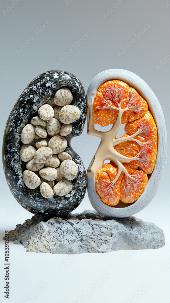 Poster a comparative visualization of a healthy kidney versus a kidney affected by disease understanding st