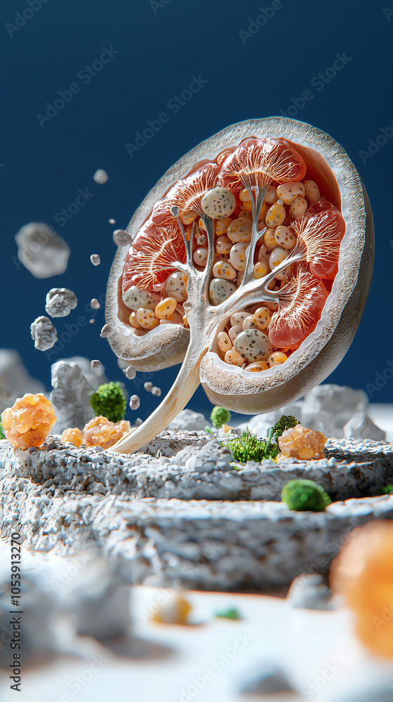 Poster visual comparison of a healthy kidney and a kiwi an artistic representation of kidney health and fun