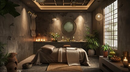 Apartment interior with soft lighting and aromatic scent, AI generated image