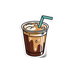 sticker image for ice coffee in isolated background 