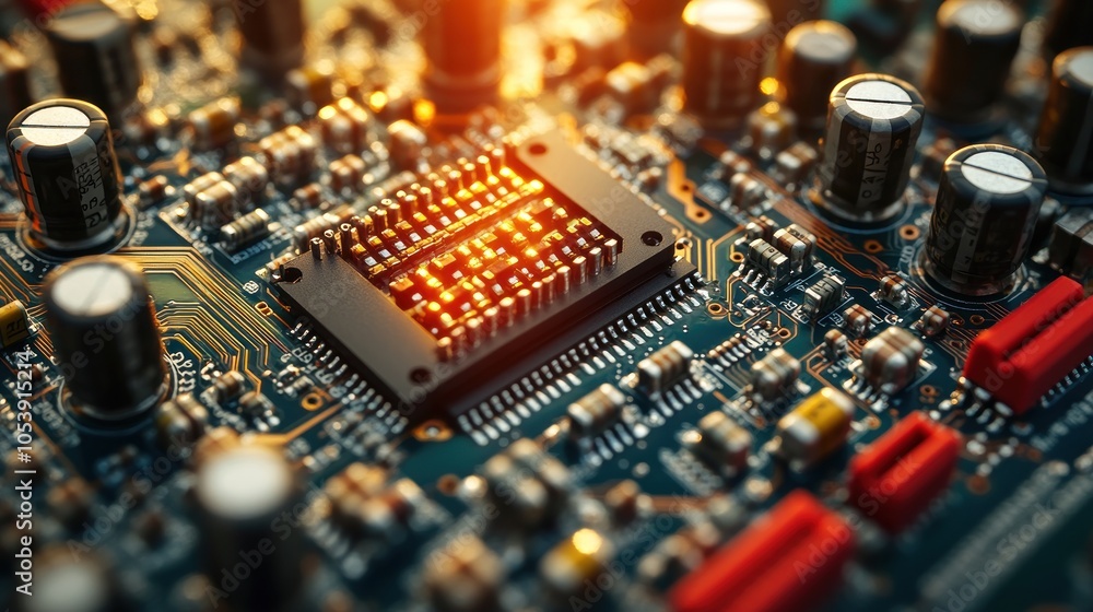 Poster close-up of a circuit board with components and connections.