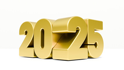 Happy new year 2025 3d illustration. Premium 3d design for poster, banner, greeting, cover and new year 2025 celebration. 2025 new year's gold number on white background.