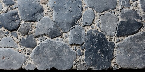 Fototapeta premium A close-up shot of a rough textured stone wall, showcasing the intricate pattern of natural stone set in concrete