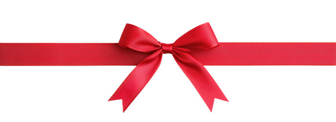 Vibrant red ribbon with a bow on a clean white background