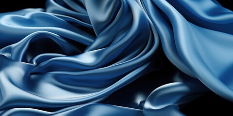 Fototapeta premium Abstract Draped Blue Satin Fabric with Smooth, Flowing Texture and Gentle Curves