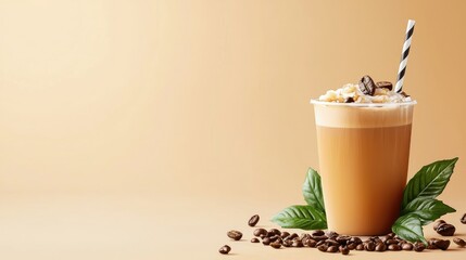 Refreshing Cold Coffee Beverage with Creamy Toppings