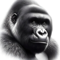 Fototapeta premium 흰 배경, 고릴라, 펜슬 드로잉 (white background, Gorilla, pencil drawing)