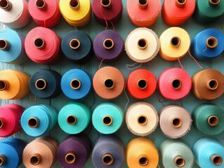 Fototapeta premium Beautifully Arranged Thread Spools in a Stunning Color Sequence