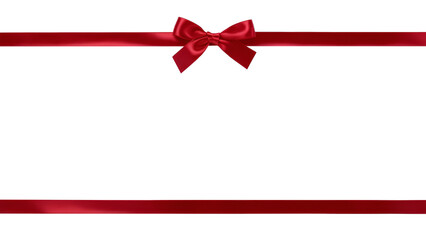 A large red ribbon bow a long straight piece of ribbon to be used as a birthday or Christmas...