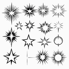 sparkle star icon set. simple star burst symbol. transparent png and vector illustration.