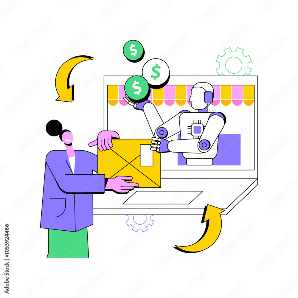 Poster ai-supported return and refund processing abstract concept vector illustration.