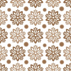 seamless pattern with brown  flowers and  brown dots 