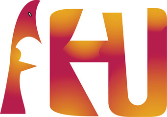 red and yellow letters and logo. fhu logo