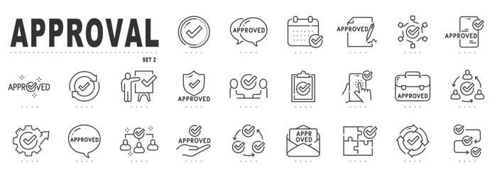 Set of approval related line icons. Accept, confirm, checkmark, ok etc. Editable stroke. Set 2