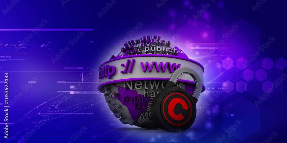 Poster 3d rendering https www sign on globe protected copyright lock