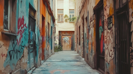 Fototapeta premium Graffiti art in old city streets. Spray Paint Art. Illustration