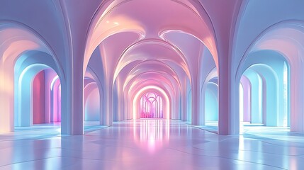 Fototapeta premium Abstract 3d render of a spacious hall with light pink purple and blue colors