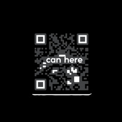 Scan here QR code blank frame. printable scan here sticker template for shop payment, website, app, ui. vector illustration on transparent background.