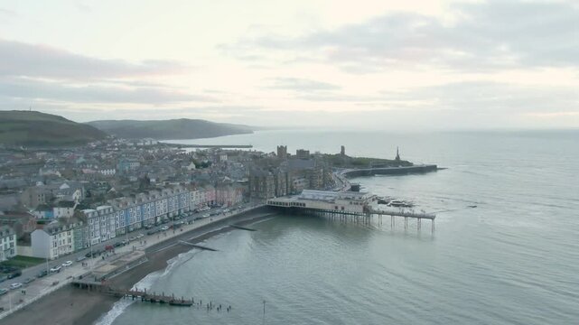 Aberystwyth Seafront pier and Shoreline Wales Aerial high