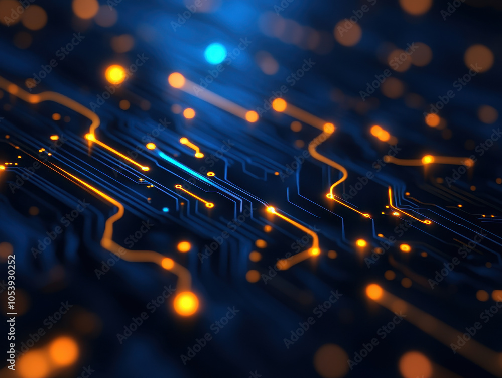 Aufkleber A vibrant, abstract representation of a circuit board, featuring glowing lines and dots, symbolizing technology and digital connectivity.