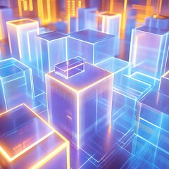Fototapeta premium Neon glowing cityscape in blue & orange