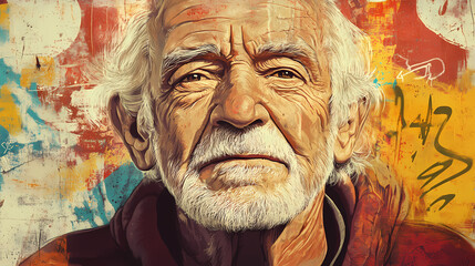 Graffiti-style illustration of an older man. Spray Paint Art. Illustration